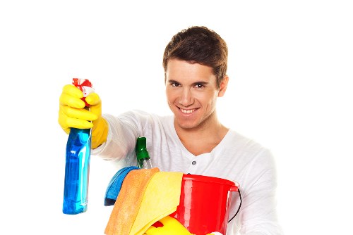 Technician reviewing a carpet cleaning job before final treatment